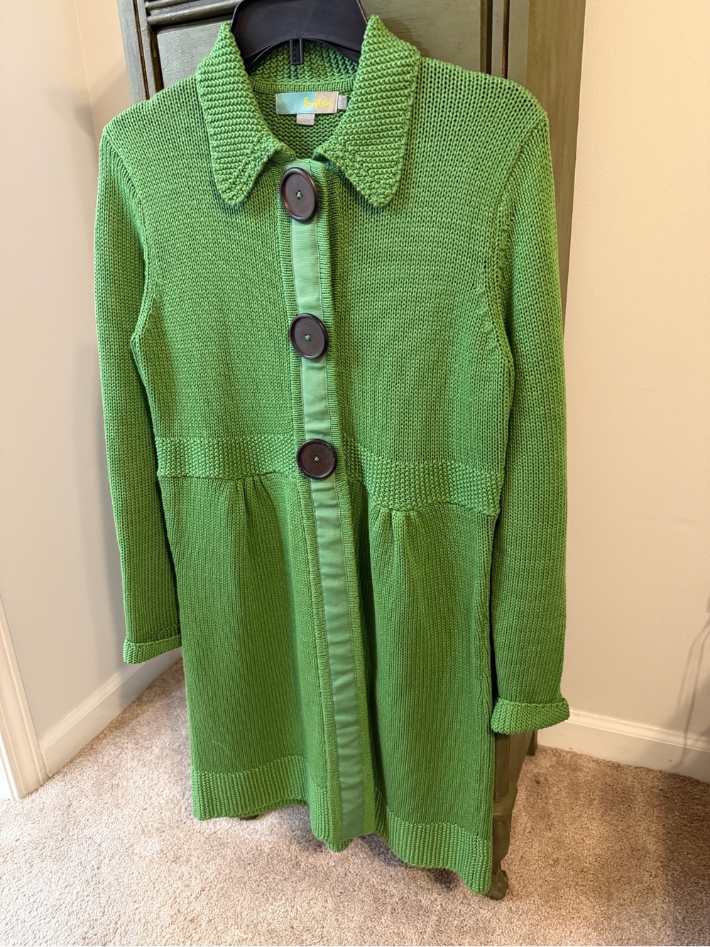 Boden Green Button-Front Knit Coat Sweater